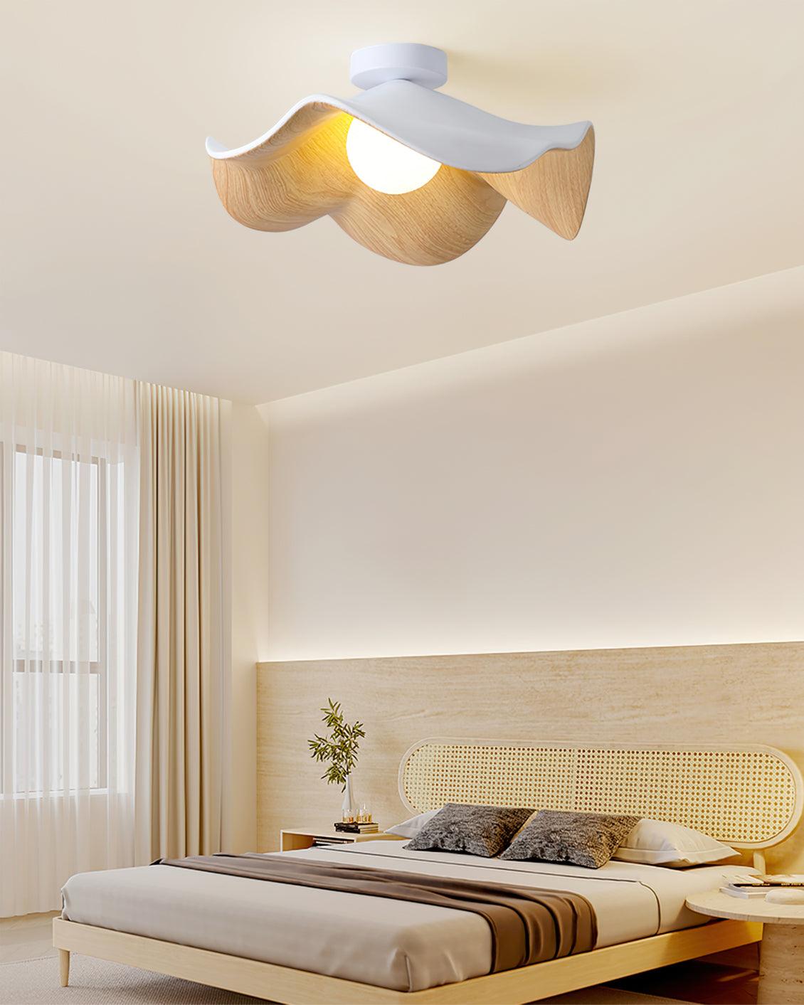 Belenor lámpara de techo Lotus Leaf con acabado de madera y blanco