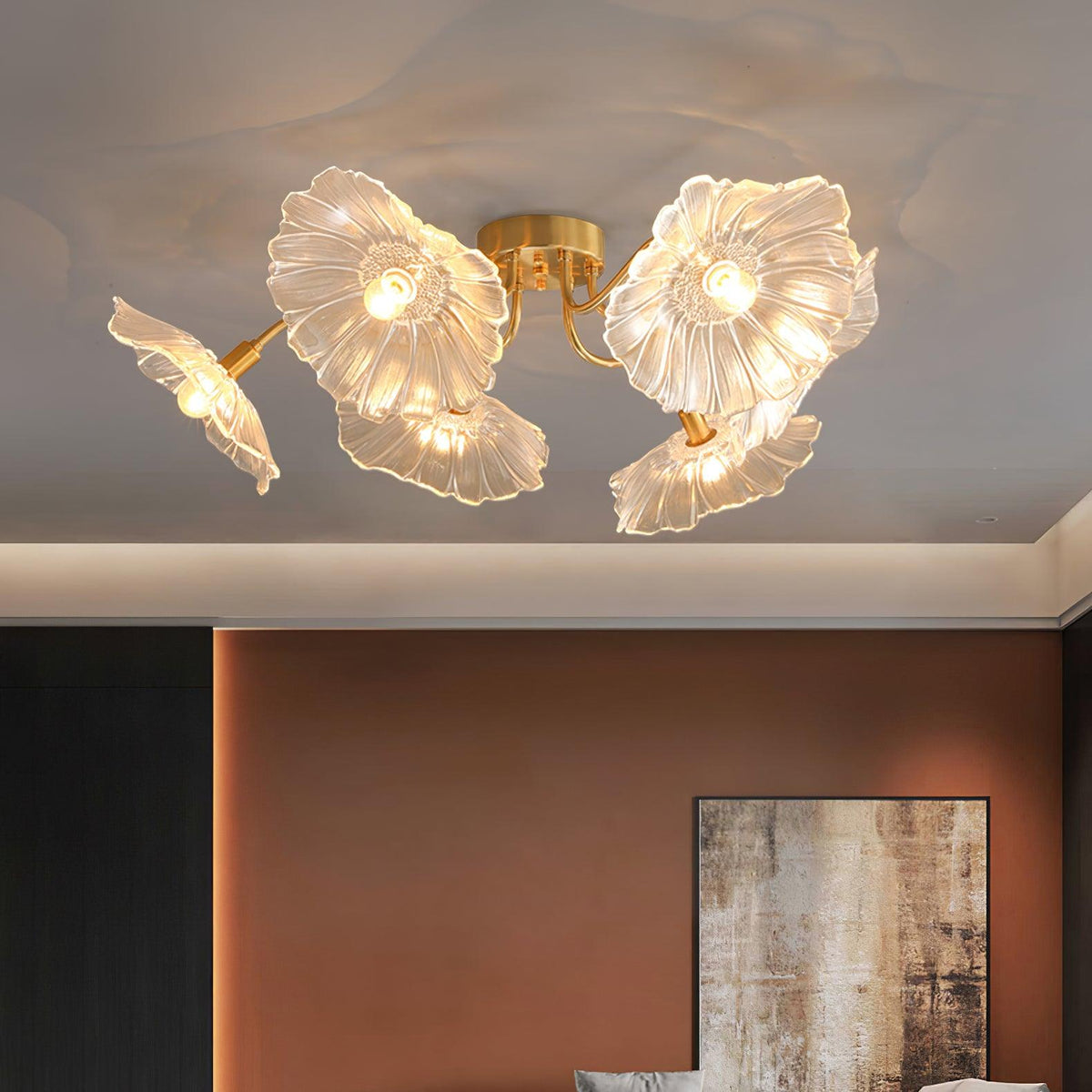 Lioruina lámpara de techo con hoja de vidrio y florón de latón elegante