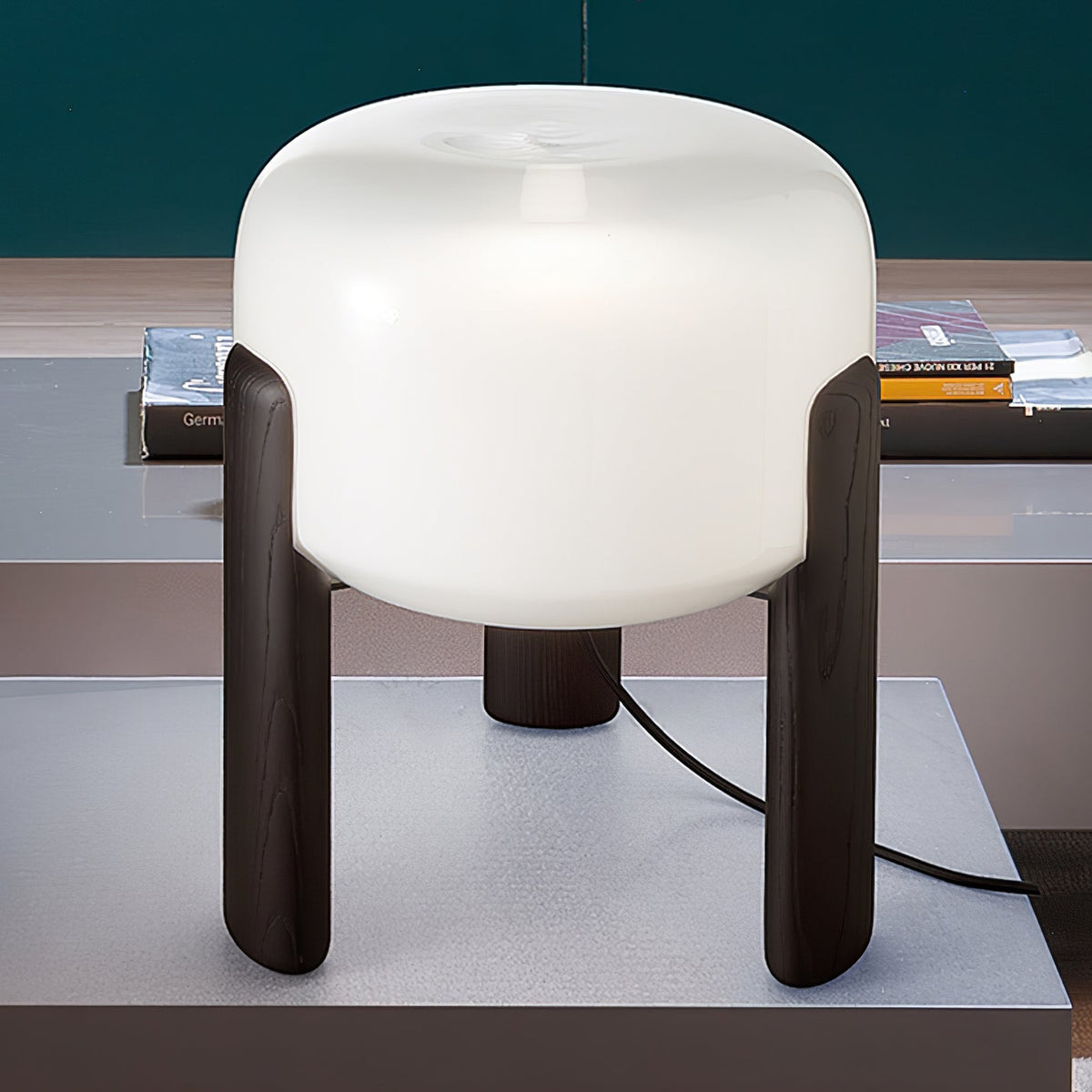Elden lámpara de mesa de madera y vidrio