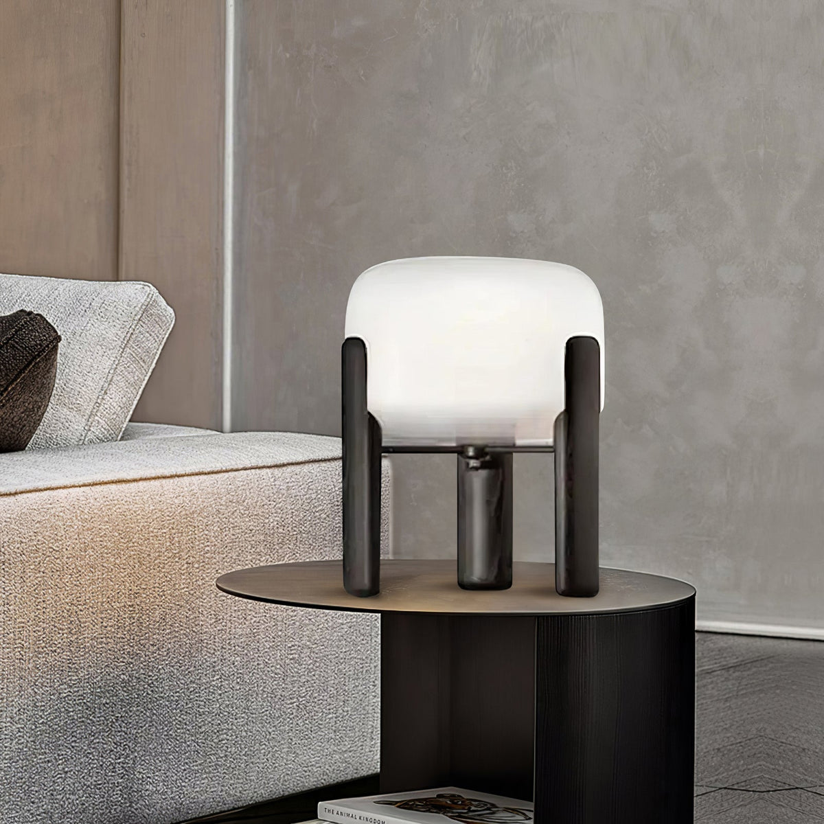 Elden lámpara de mesa de madera y vidrio