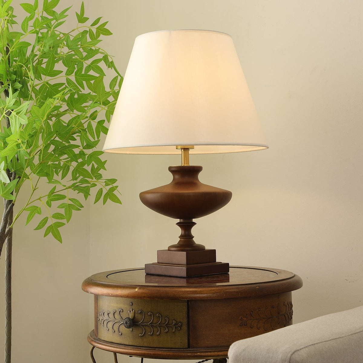 Liorat lámpara de mesa de madera y tejido
