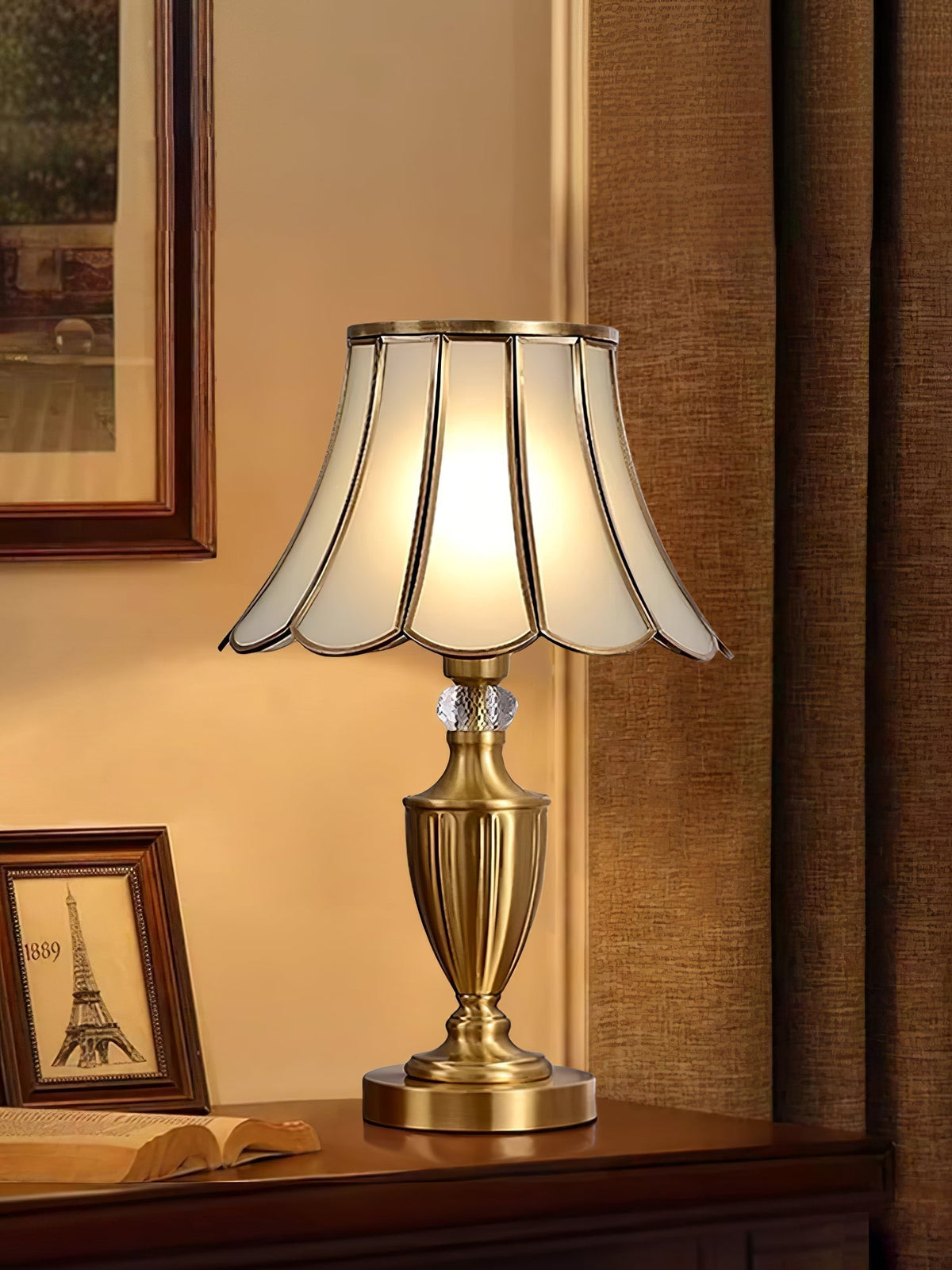 Valencia lámpara de mesa de latón y vidrio vintage
