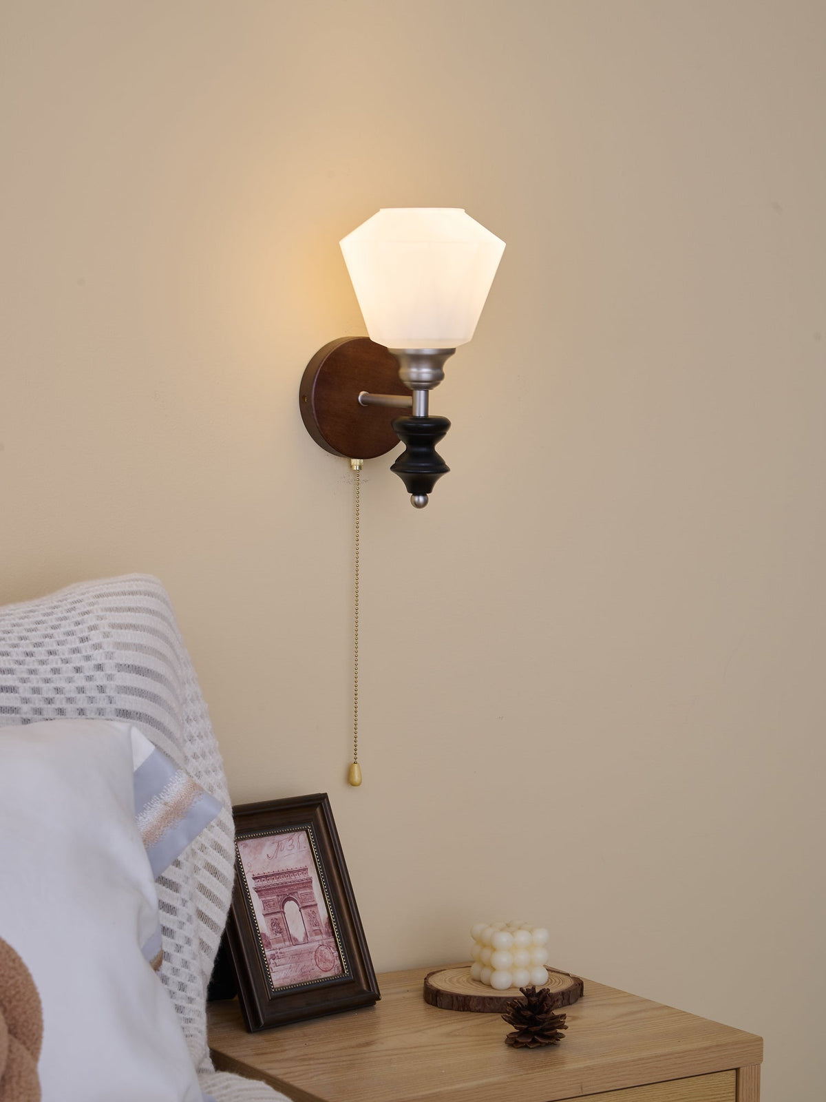 Lucille aplique de pared elegancia de estilo clásico Art vidrio madera