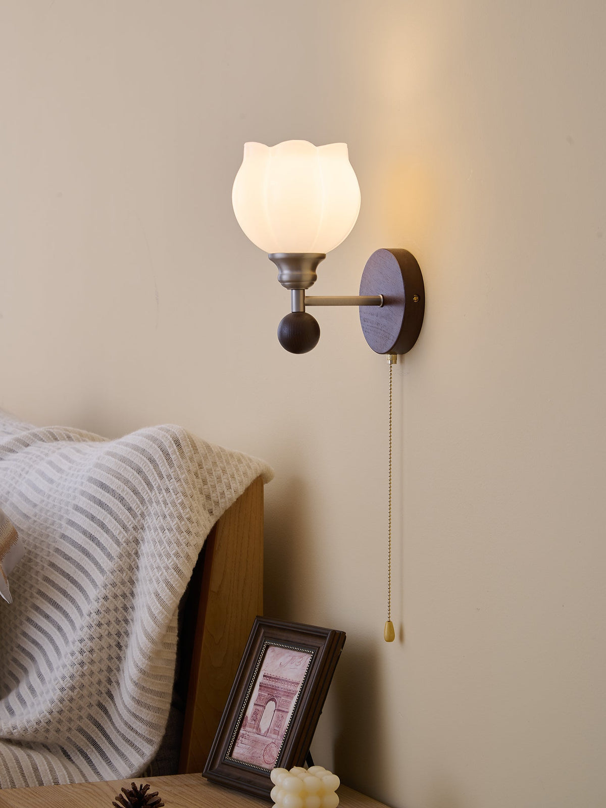 Lucille aplique de pared elegancia de estilo clásico Art vidrio madera