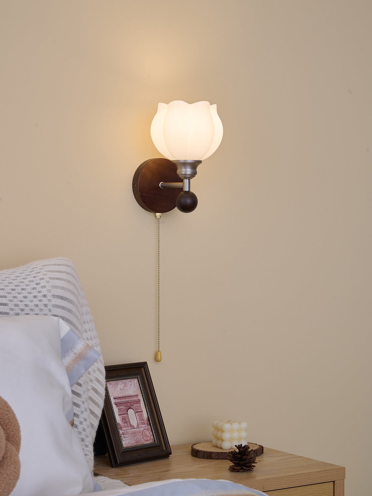 Lucille aplique de pared elegancia de estilo clásico Art vidrio madera