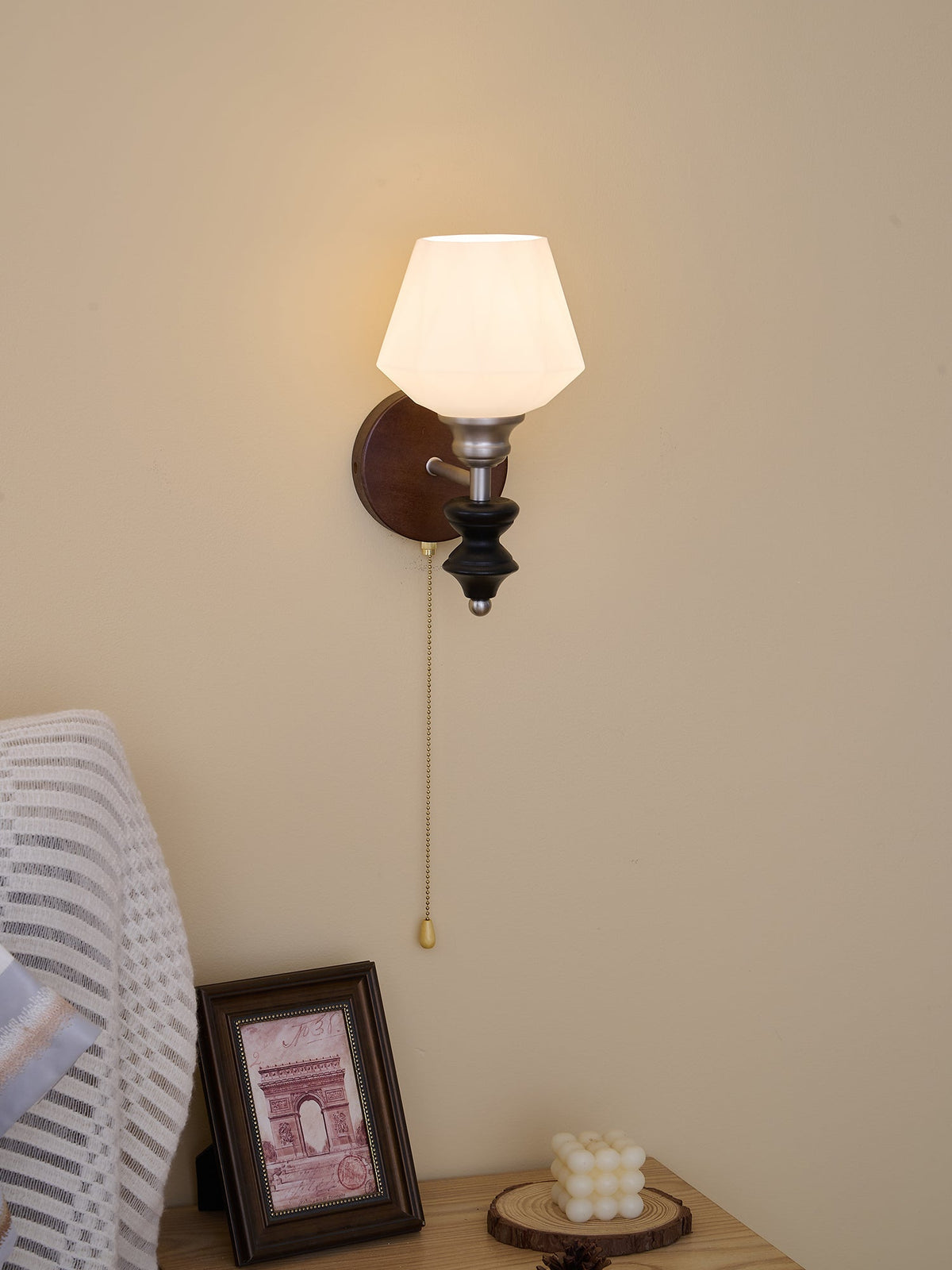 Lucille aplique de pared elegancia de estilo clásico Art vidrio madera
