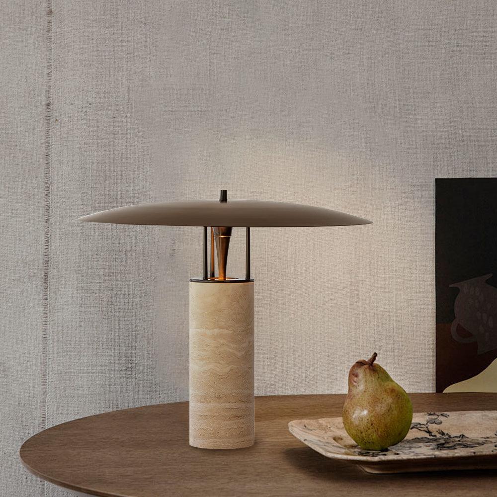 Eara lámpara de mesa Disc-Pillar travertino