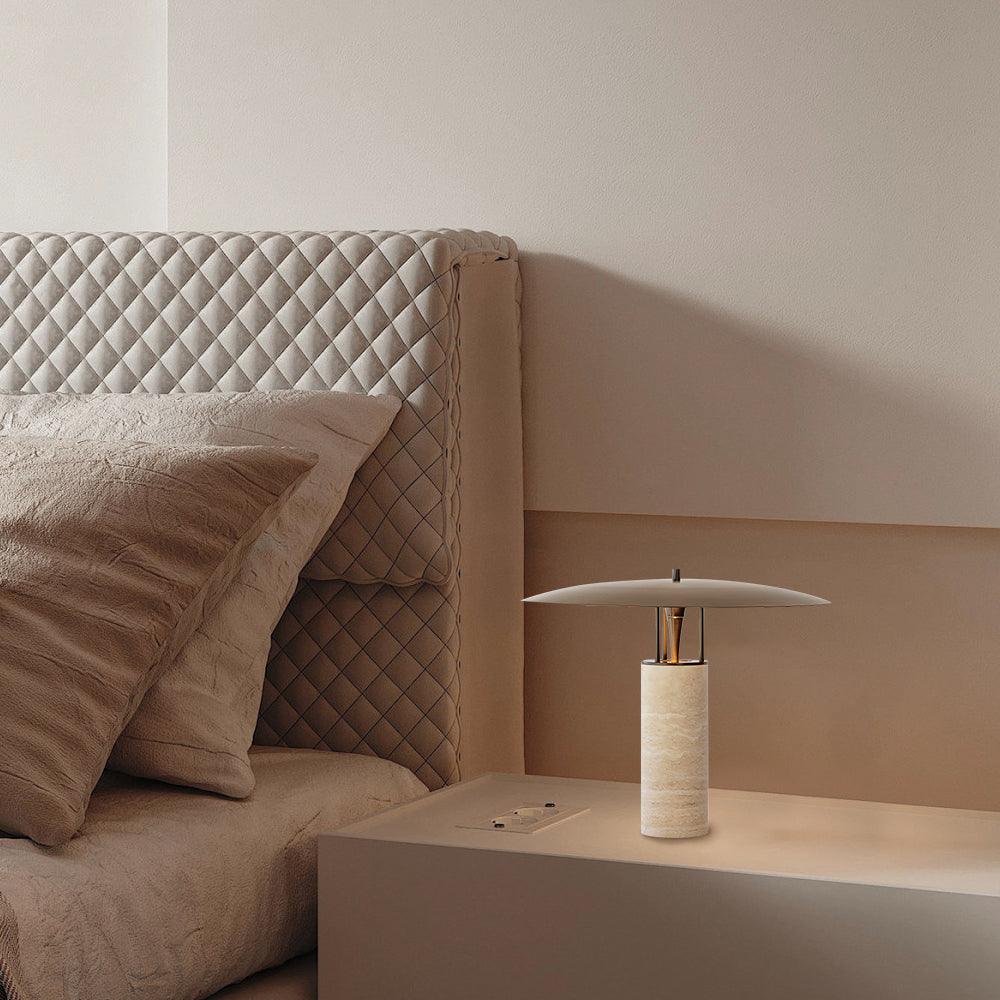 Eara lámpara de mesa Disc-Pillar travertino