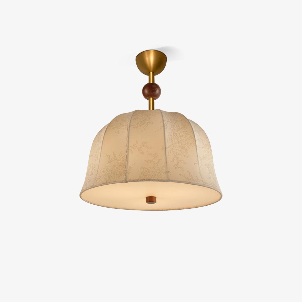 Lámpara de techo en tela, metal y madera para interiores cálidos elegantes
