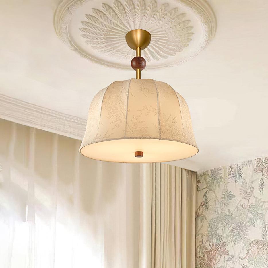 Lámpara de techo en tela, metal y madera para interiores cálidos elegantes
