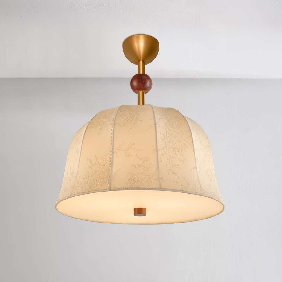 Lámpara de techo en tela, metal y madera para interiores cálidos elegantes