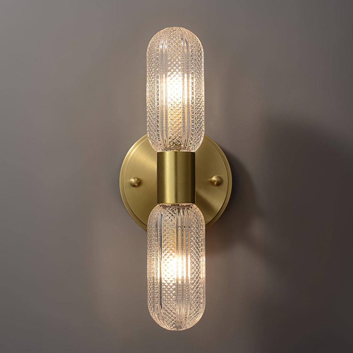 Eira aplique de pared con dos luces en latón y vidrio texturizado