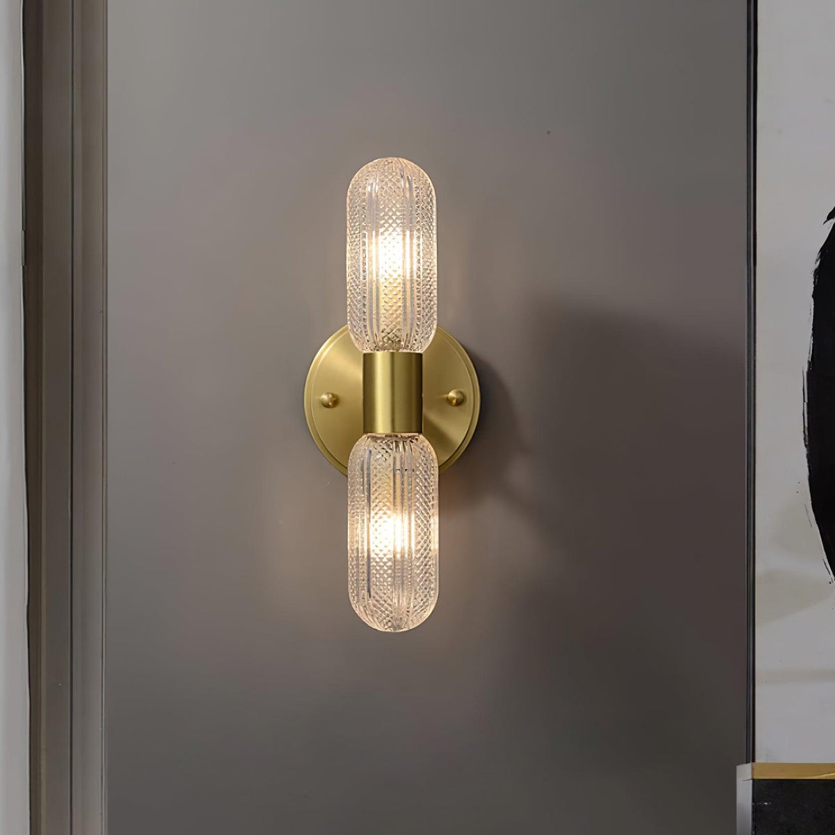 Eira aplique de pared con dos luces en latón y vidrio texturizado