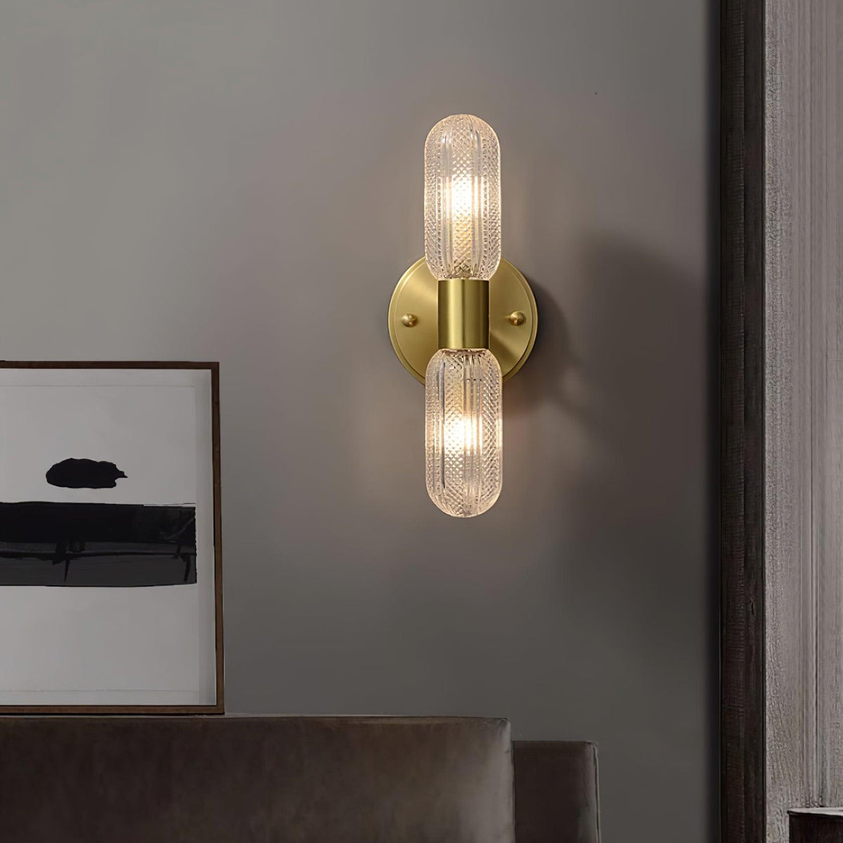 Eira aplique de pared con dos luces en latón y vidrio texturizado