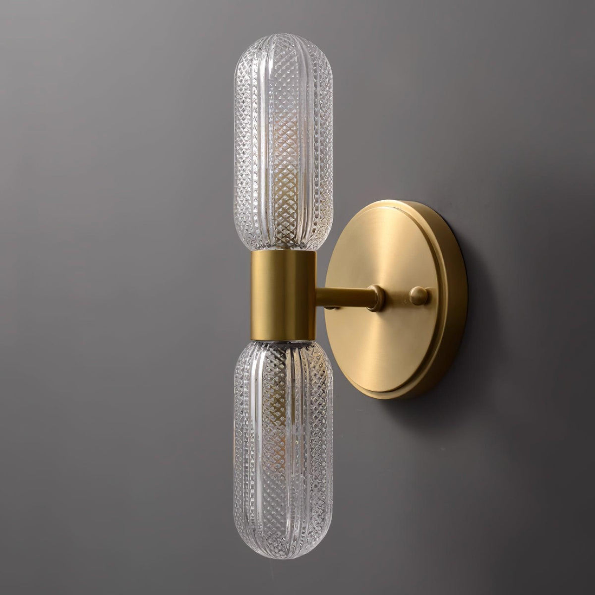 Eira aplique de pared con dos luces en latón y vidrio texturizado