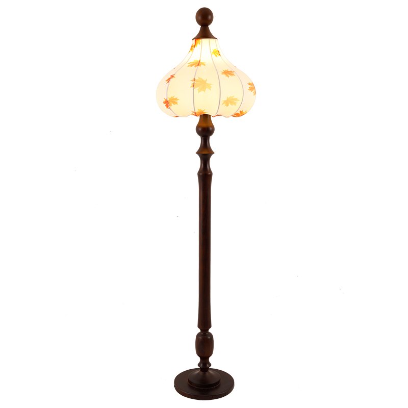 Maplen lámpara de pie de madera y tejido vintage