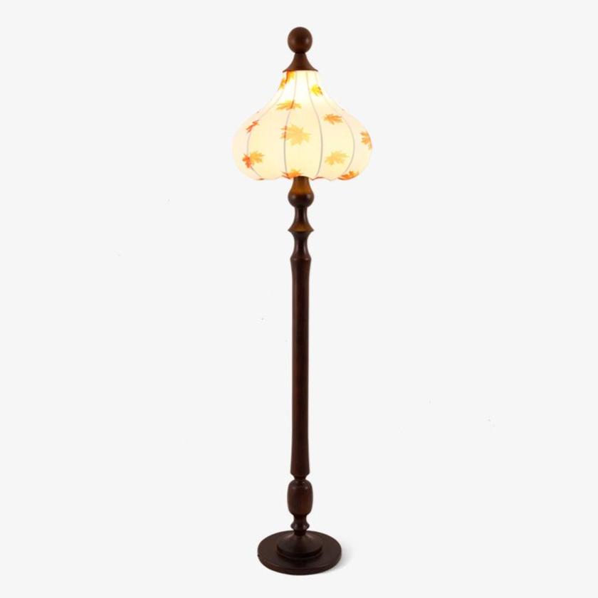 Maplen lámpara de pie de madera y tejido vintage