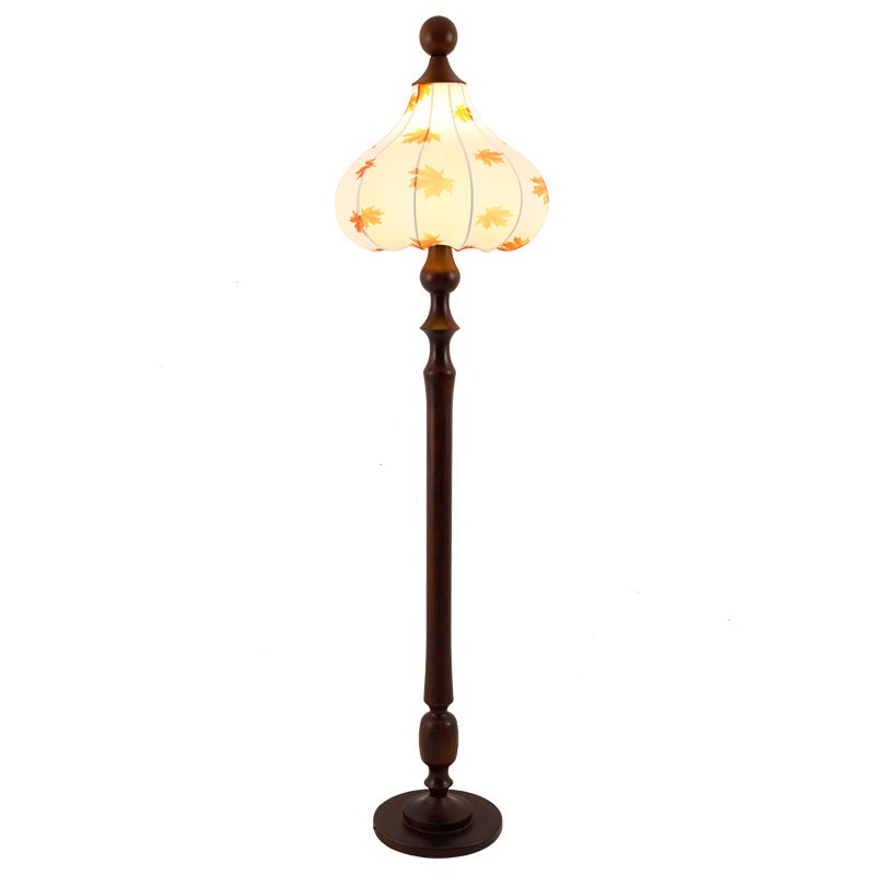Maplen lámpara de pie de madera y tejido vintage