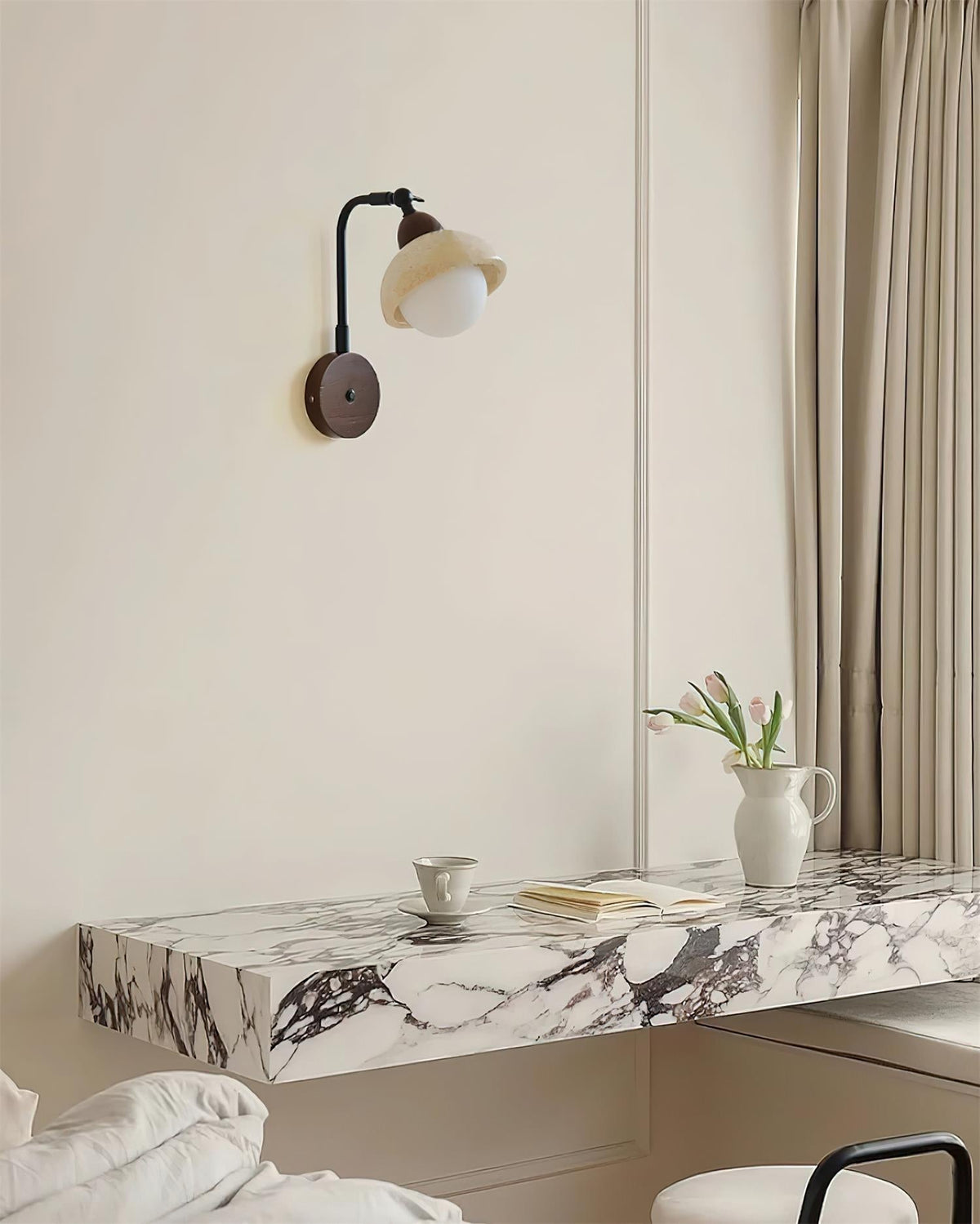 Tavalielle aplique de pared travertino blanco Opalescente Globo
