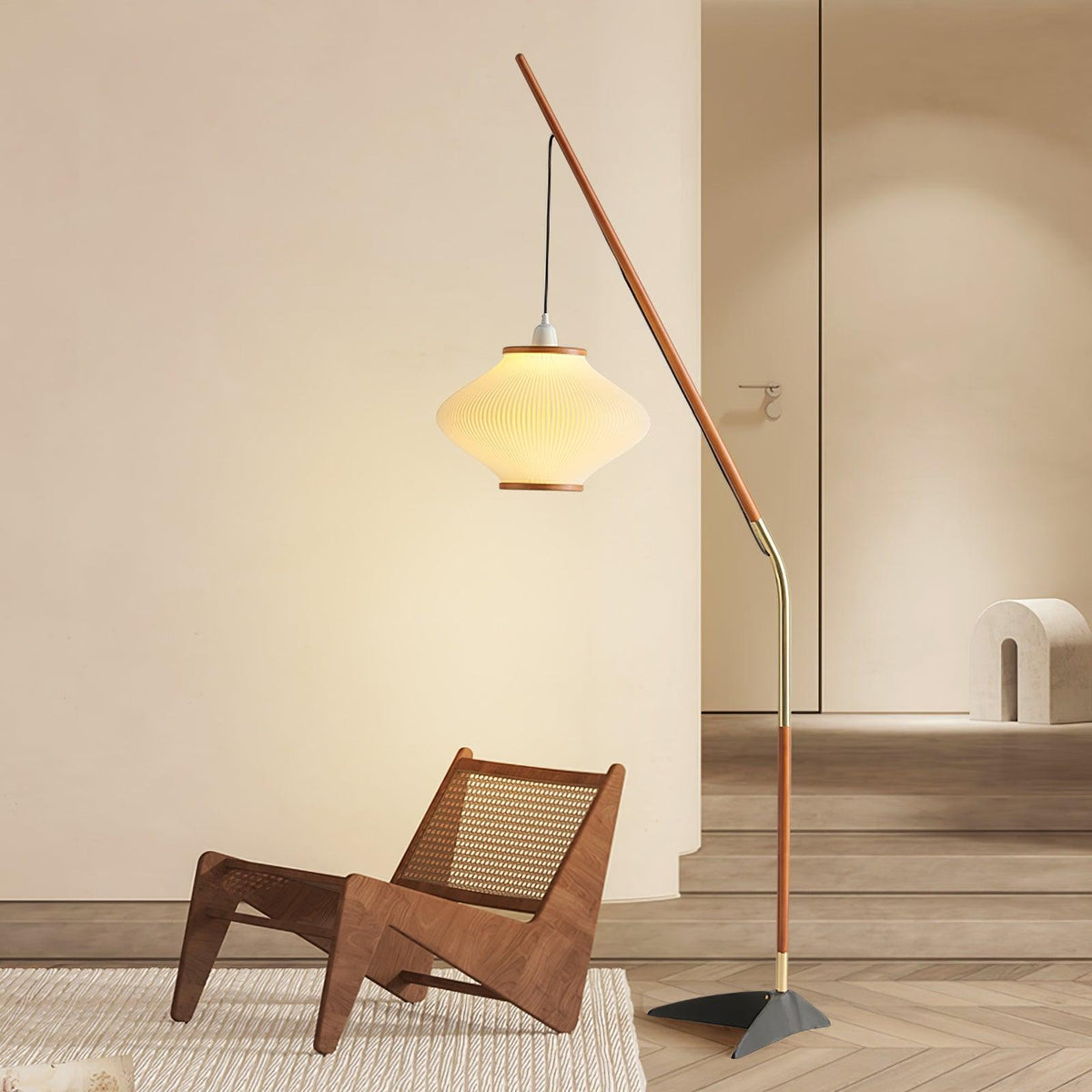 Ervenil lámpara de pie de madera y vidrio estilo mid-century