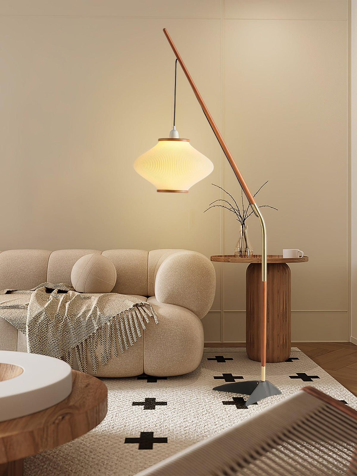Ervenil lámpara de pie de madera y vidrio estilo mid-century