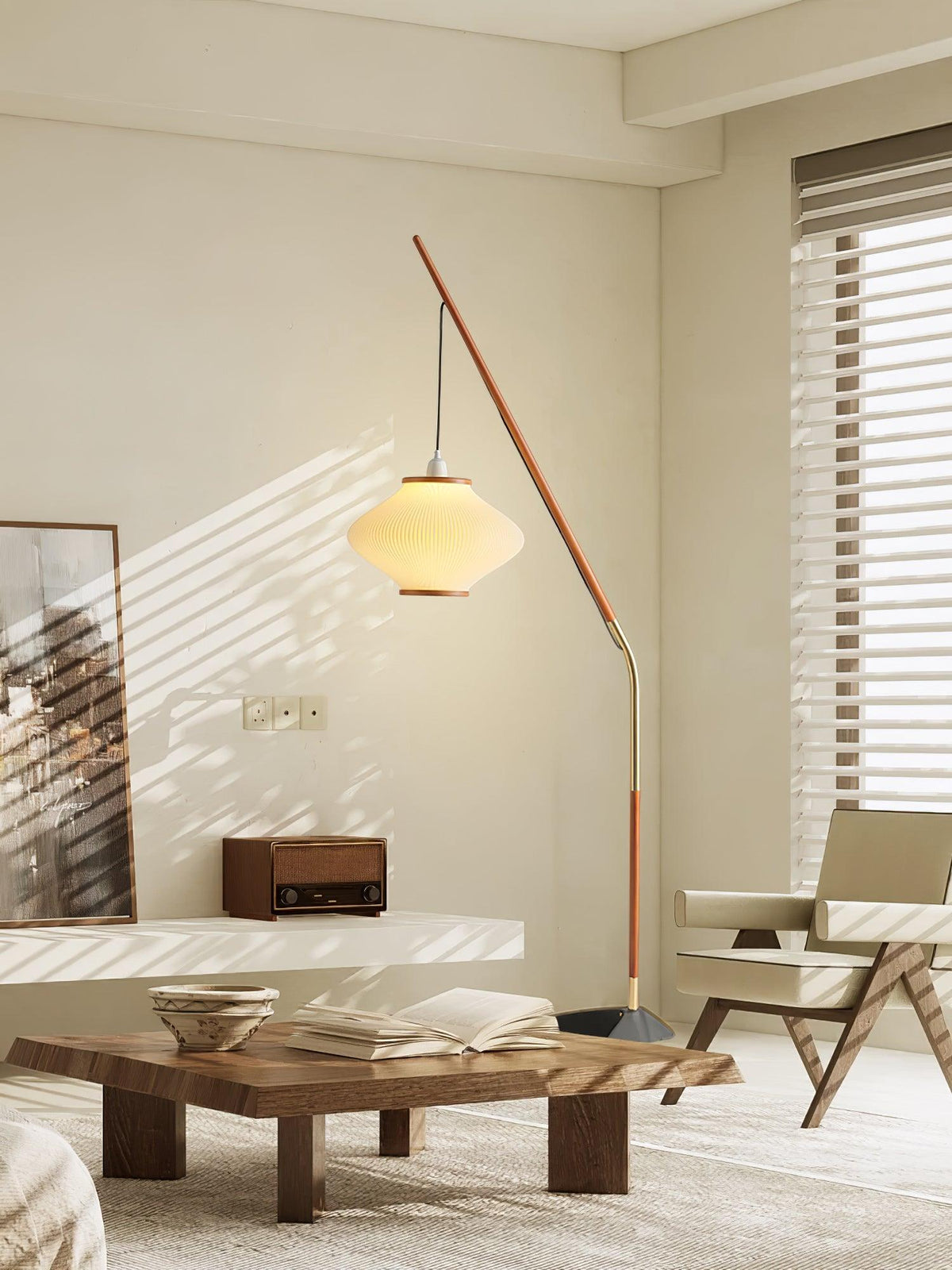 Ervenil lámpara de pie de madera y vidrio estilo mid-century