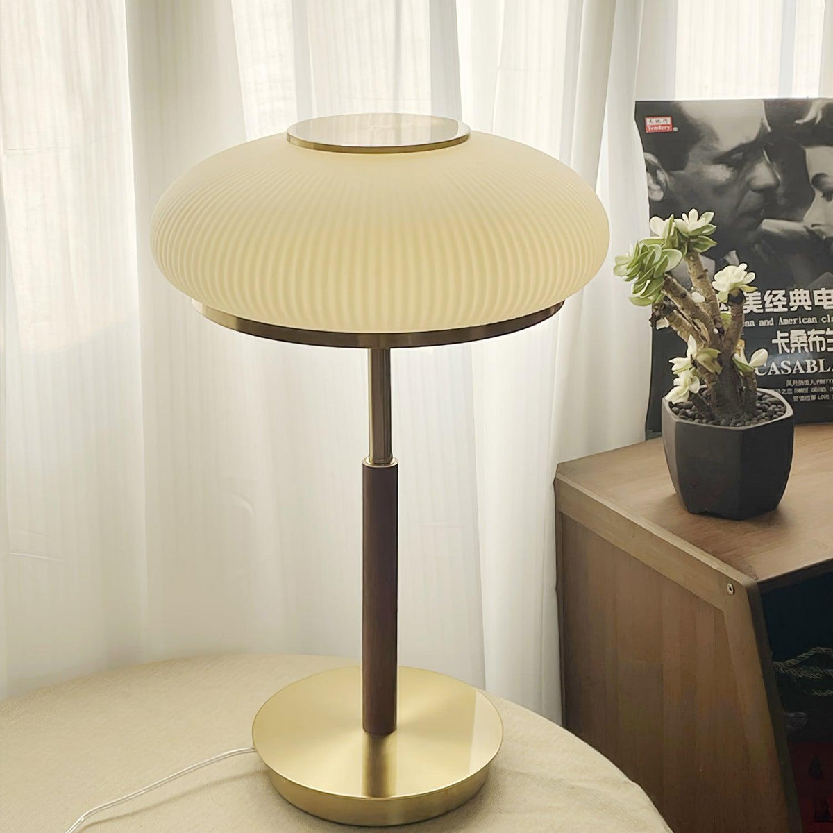 Glimmce lámpara de mesa de madera