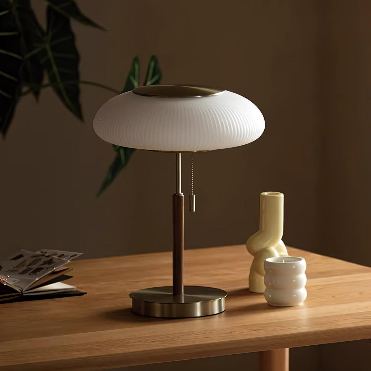 Glimmce lámpara de mesa de madera