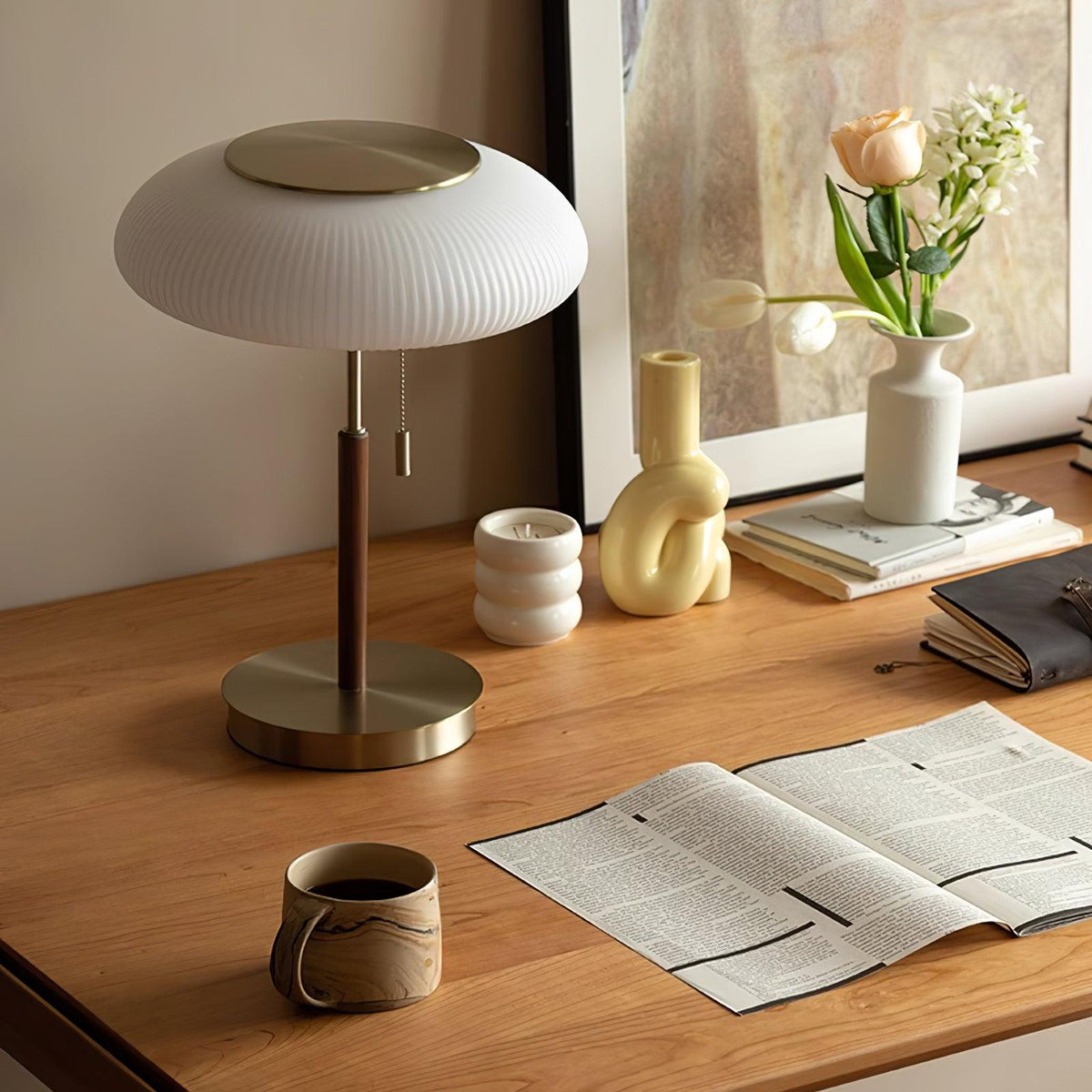 Glimmce lámpara de mesa de madera