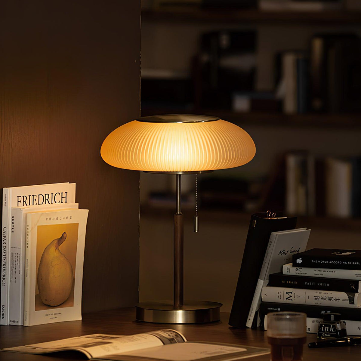 Glimmce lámpara de mesa de madera