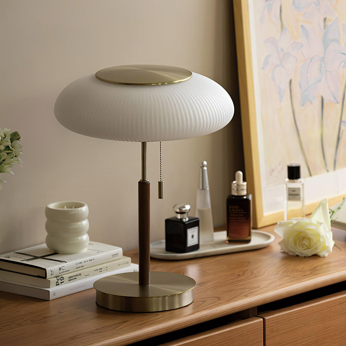 Glimmce lámpara de mesa de madera