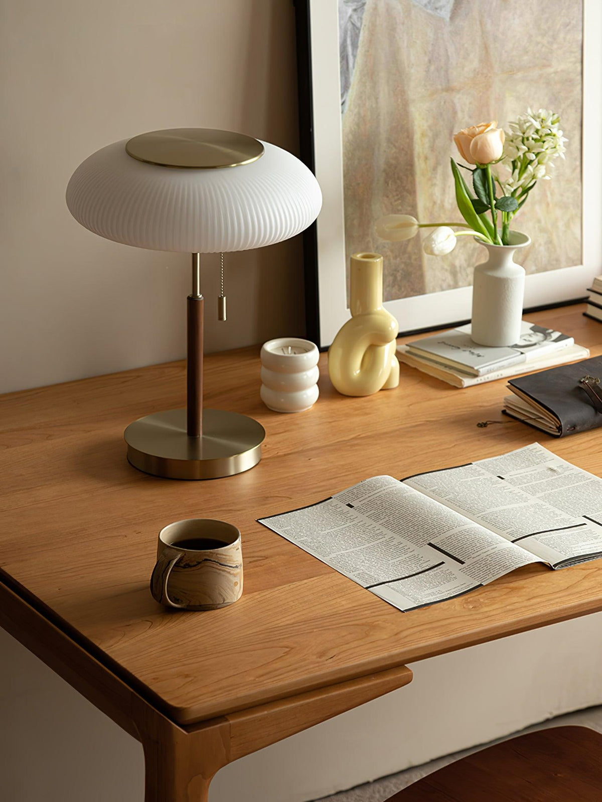Glimmce lámpara de mesa de madera