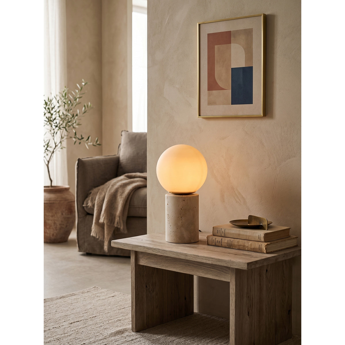 Norinise lámpara de mesa de travertino beige