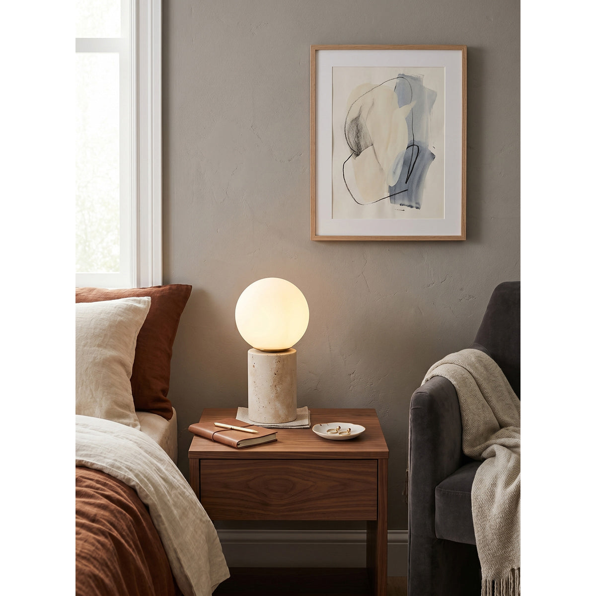 Norinise lámpara de mesa de travertino beige