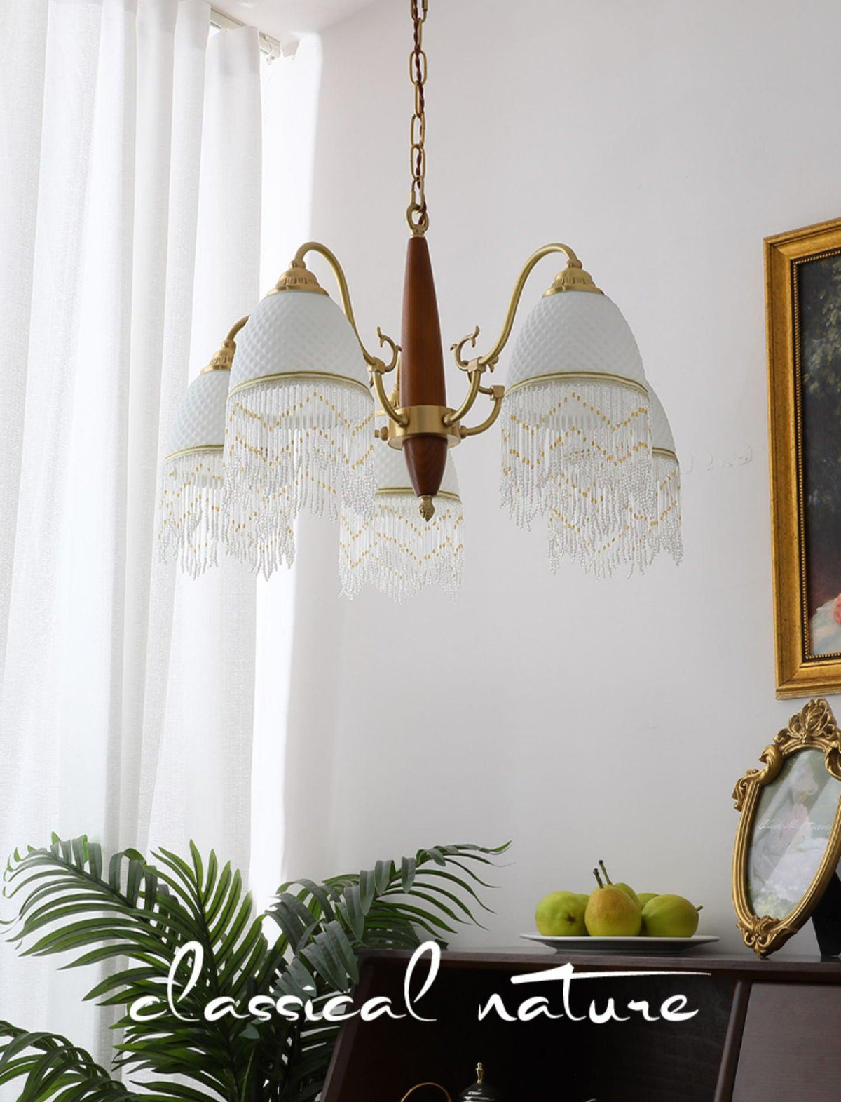 Yave lámpara de araña Vintage con borlas y vidrio