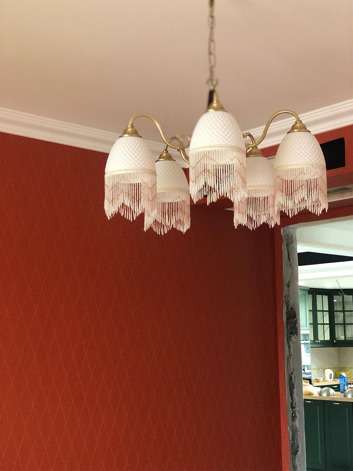 Yave lámpara de araña Vintage con borlas y vidrio