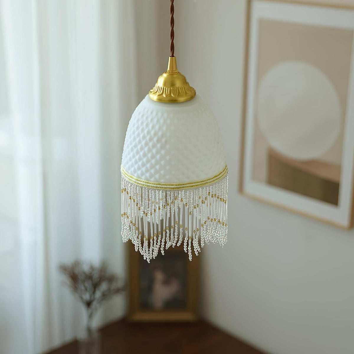 Mesh lámpara colgante con borlas de vidrio