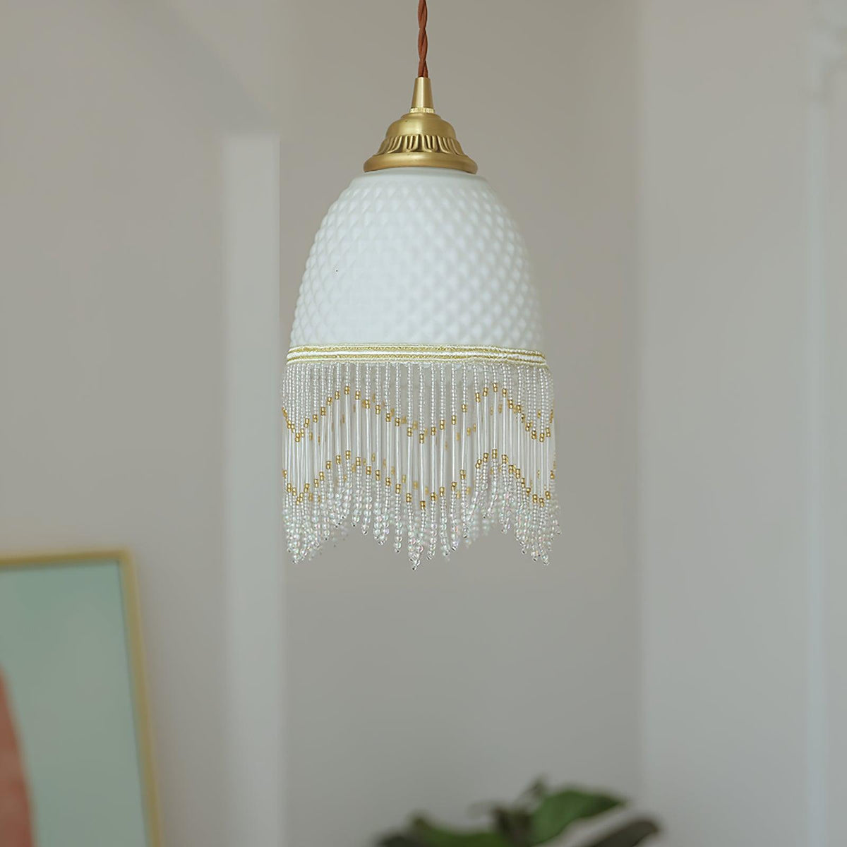 Mesh lámpara colgante con borlas de vidrio