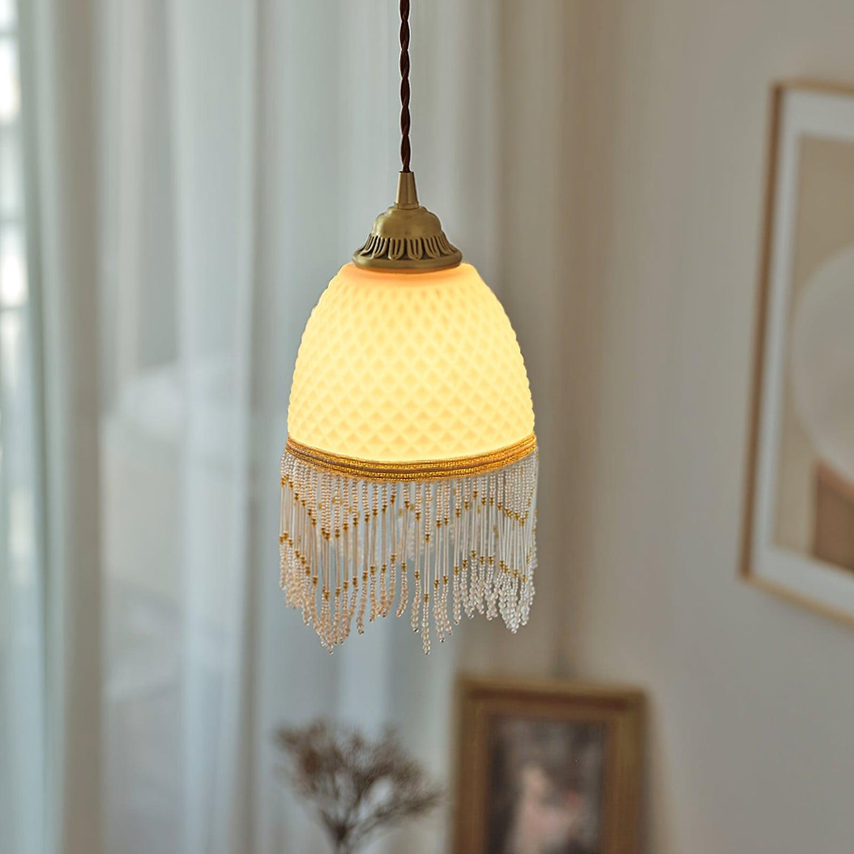 Mesh lámpara colgante con borlas de vidrio