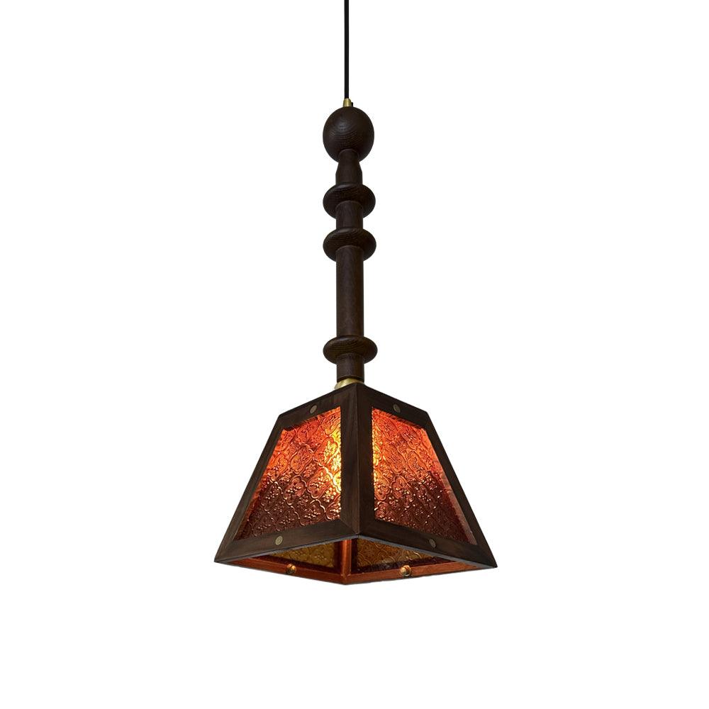 Zilten elegancia Vintage lámpara colgante de vidrio y madera
