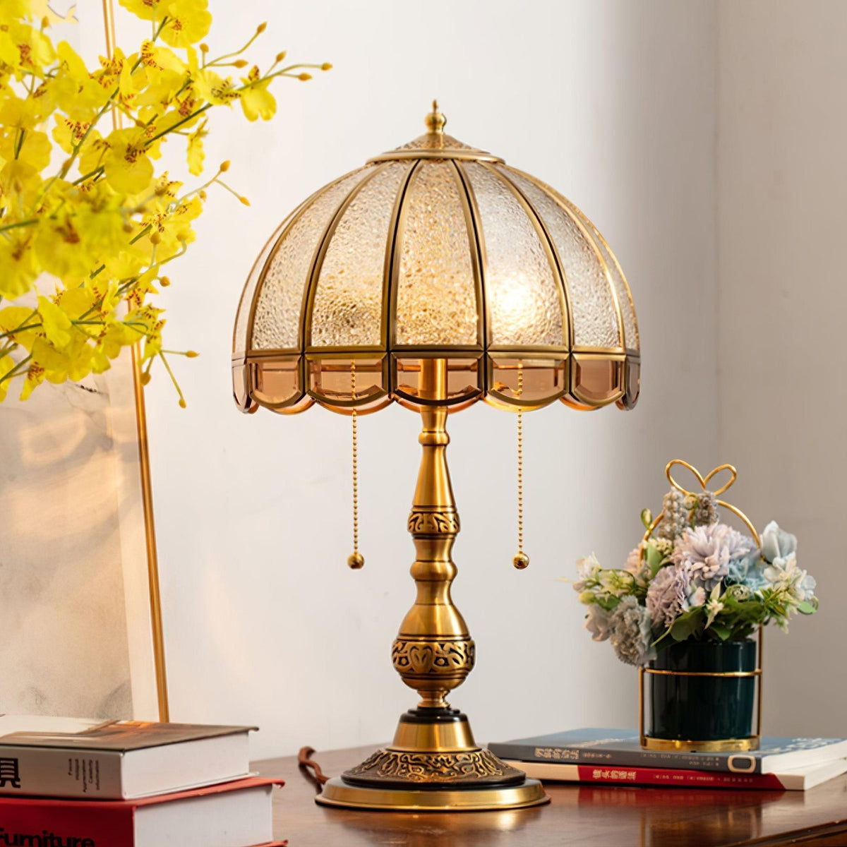 Brillix lámpara de mesa de vidrio y latón Glam