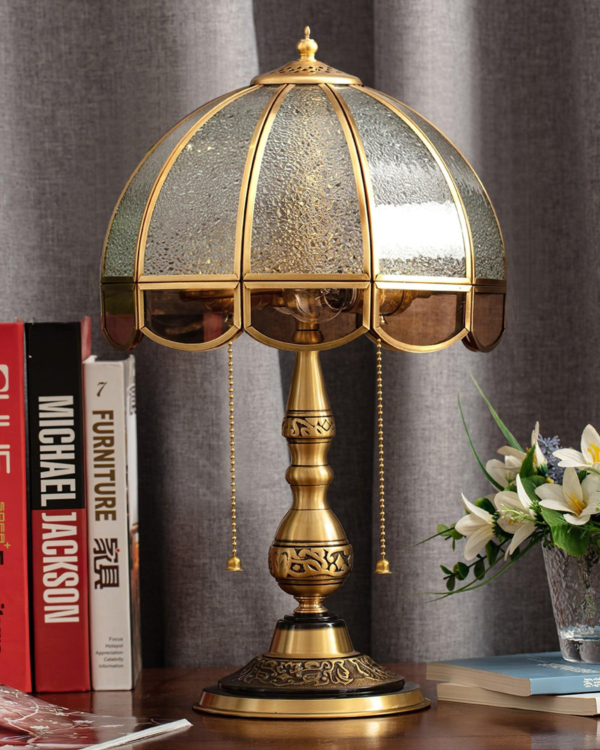 Brillix lámpara de mesa de vidrio y latón Glam