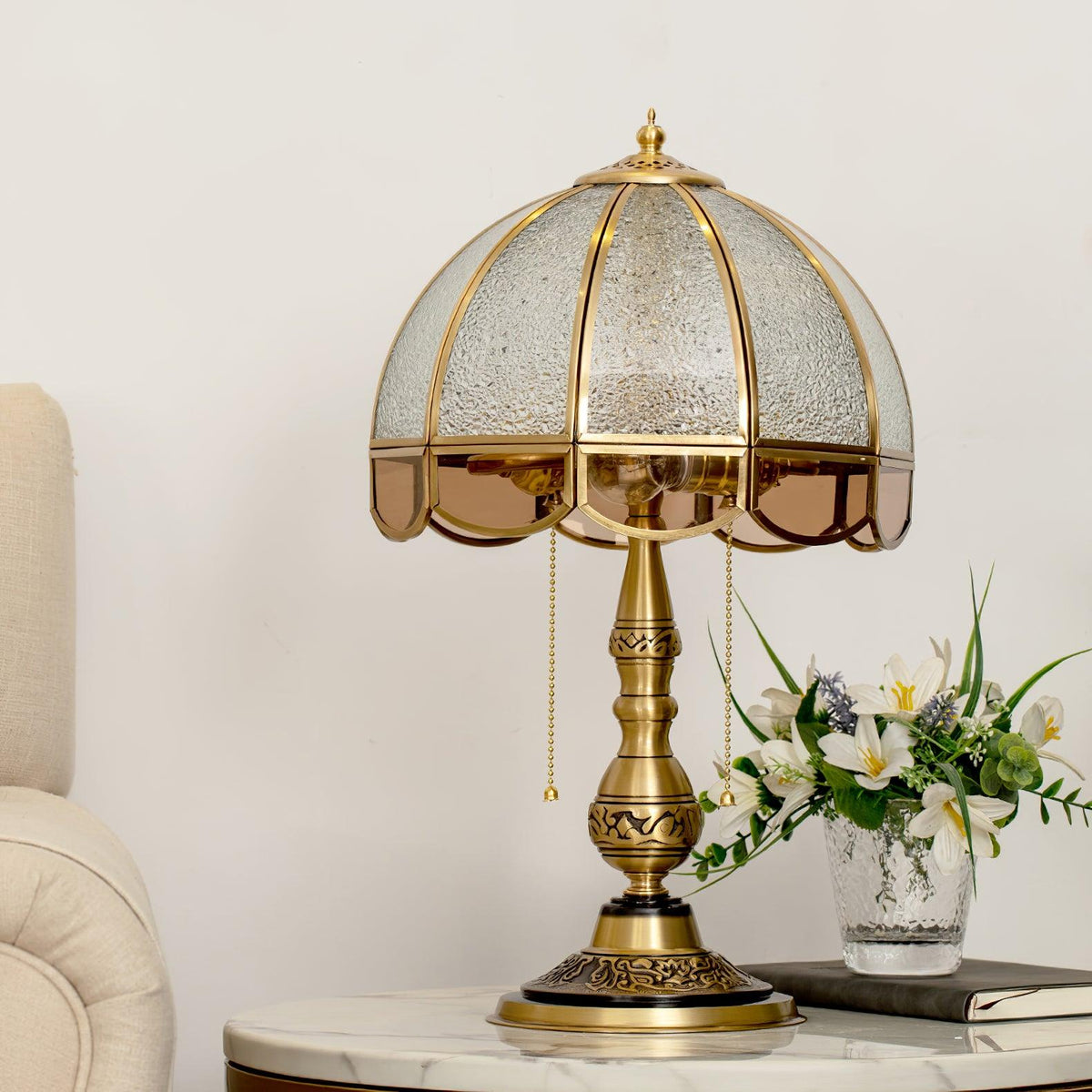 Brillix lámpara de mesa de vidrio y latón Glam