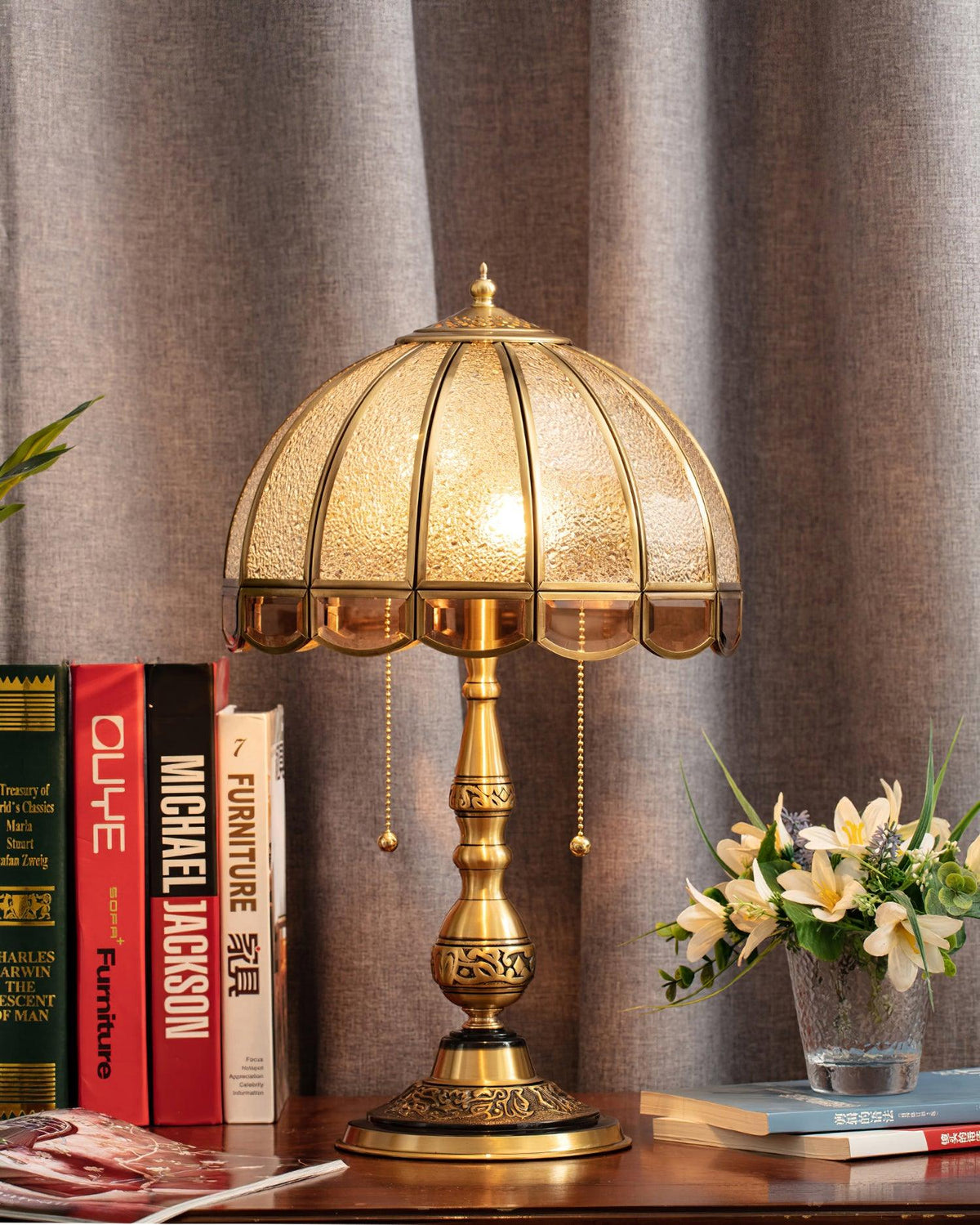 Brillix lámpara de mesa de vidrio y latón Glam
