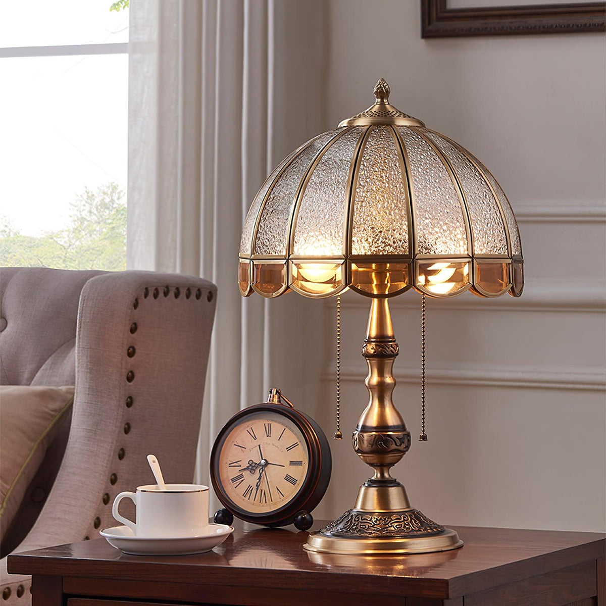 Brillix lámpara de mesa de vidrio y latón Glam