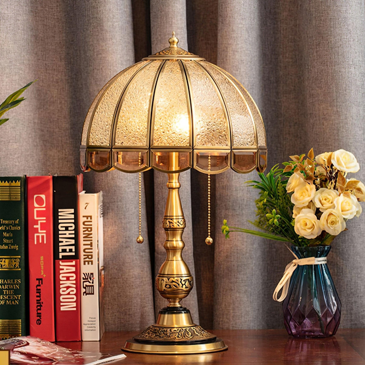 Brillix lámpara de mesa de vidrio y latón Glam