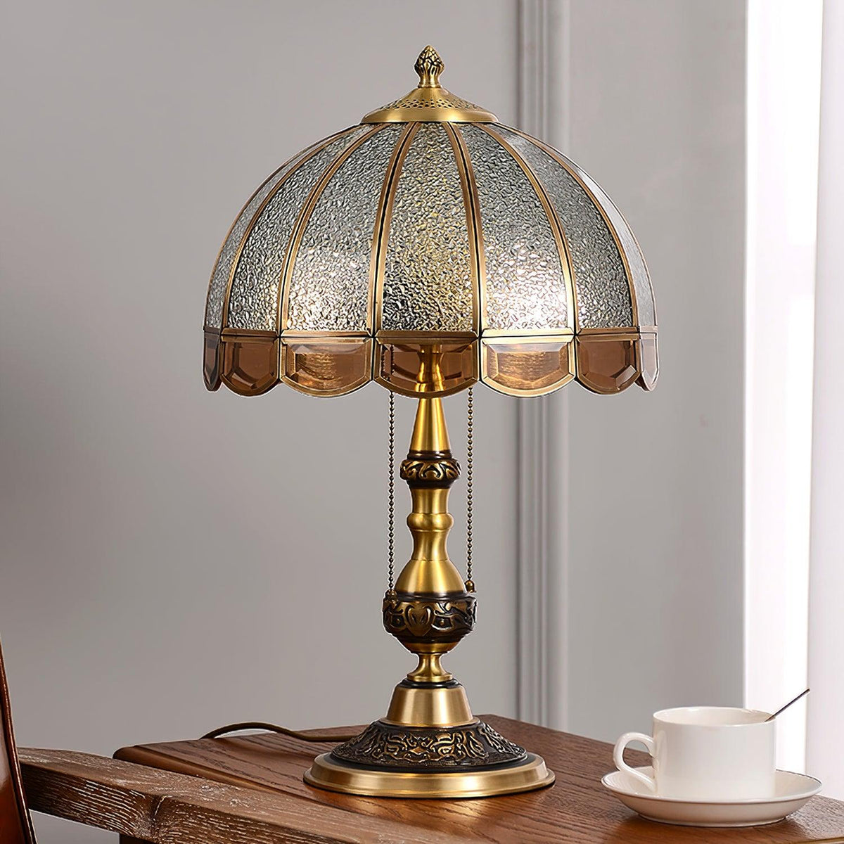 Brillix lámpara de mesa de vidrio y latón Glam