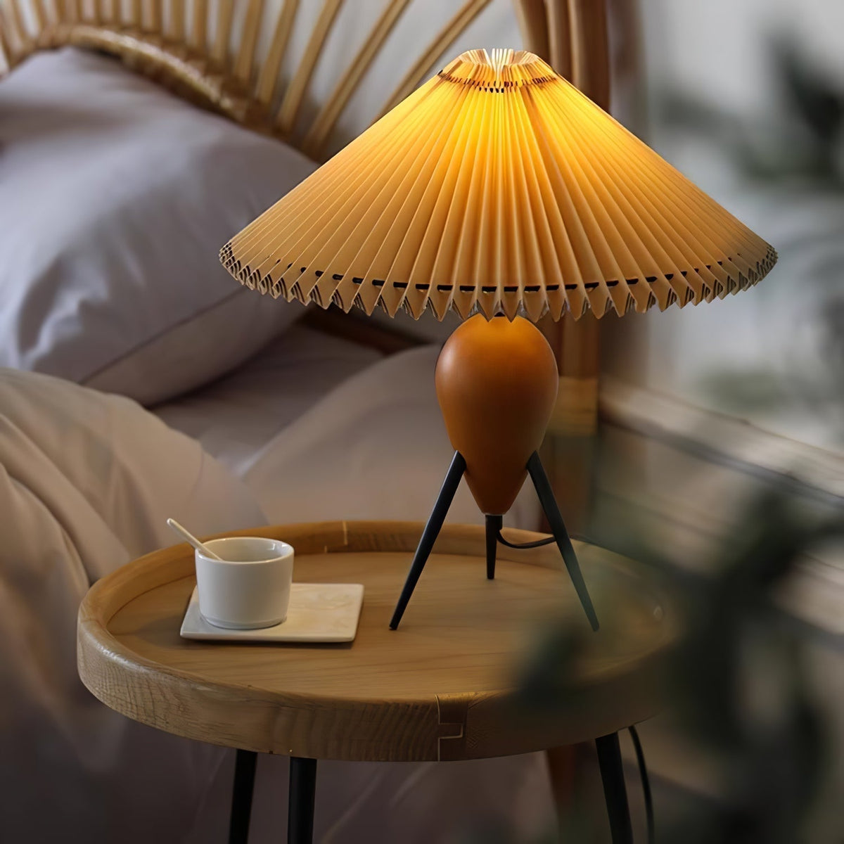 Elyse lámpara de mesa de madera y tejido