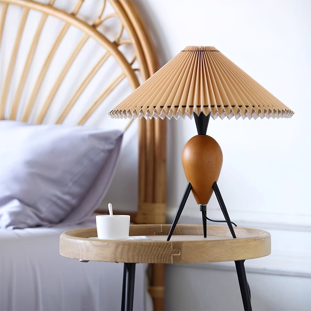 Elyse lámpara de mesa de madera y tejido