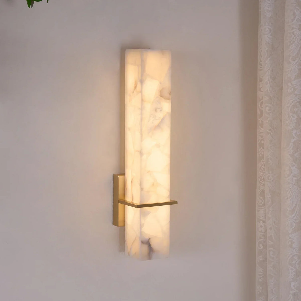 Ritta  Wall Lamp   White Alabaster Brass  Modern Cuboid